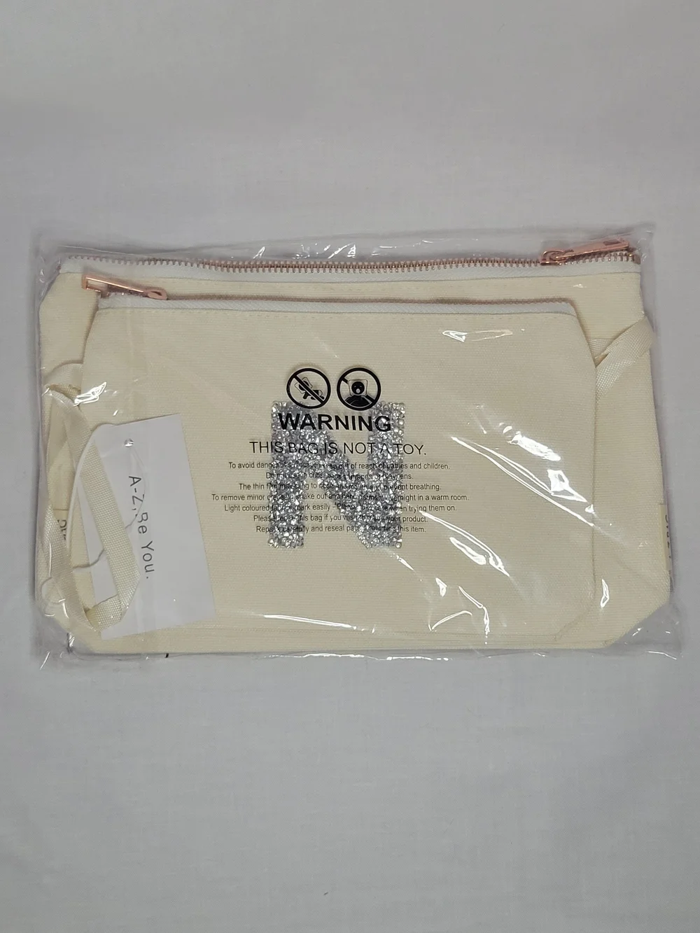 Cream Canvas Pouch Set with Silver Glitter 'N' Accent